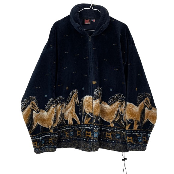 Mazmania Jackets & Blazers - VINTAGE MAZMANIA Zip Up Fleece Wild Horses Teddy Bear Plush Jacket
